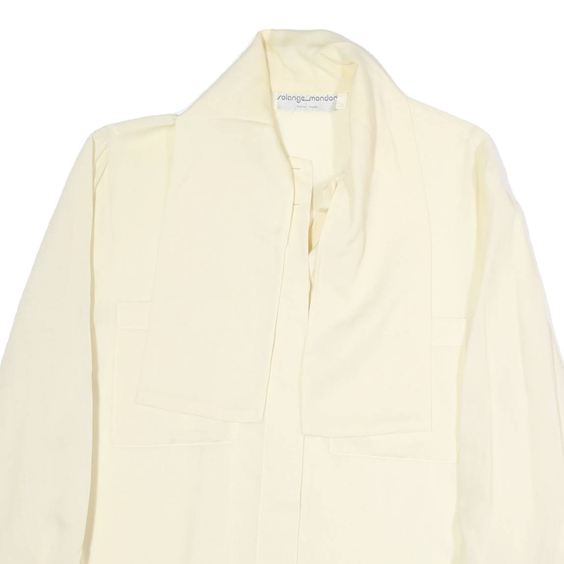 Cream Womens Cotton Blend Scarf Collar Shirt Long Sleeve L Stylish Lightweight