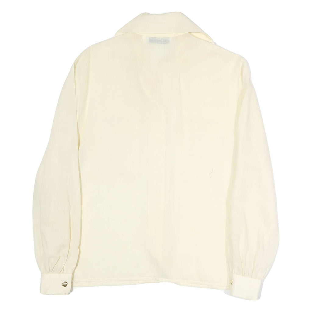 Cream Womens Cotton Blend Scarf Collar Shirt Long Sleeve L Stylish Lightweight