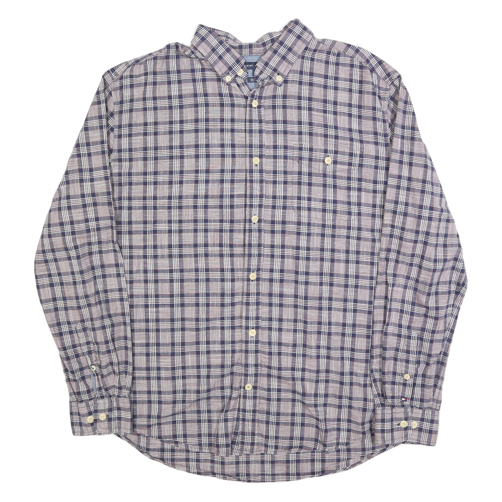 TOMMY HILFIGER Mens Blue & Maroon Check Shirt XL Casual Long Sleeve Button Down