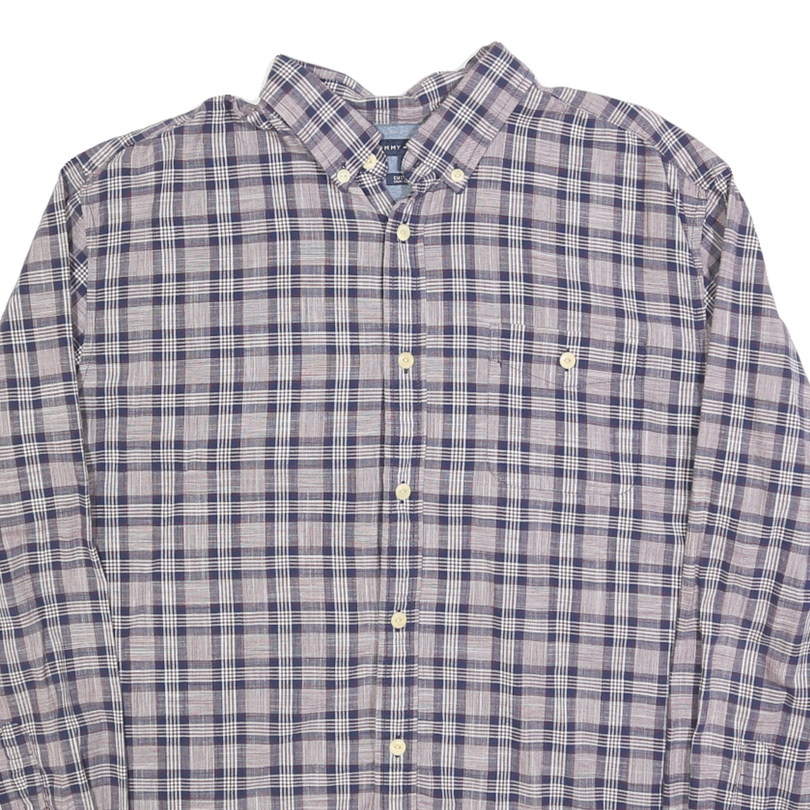 TOMMY HILFIGER Mens Blue & Maroon Check Shirt XL Casual Long Sleeve Button Down