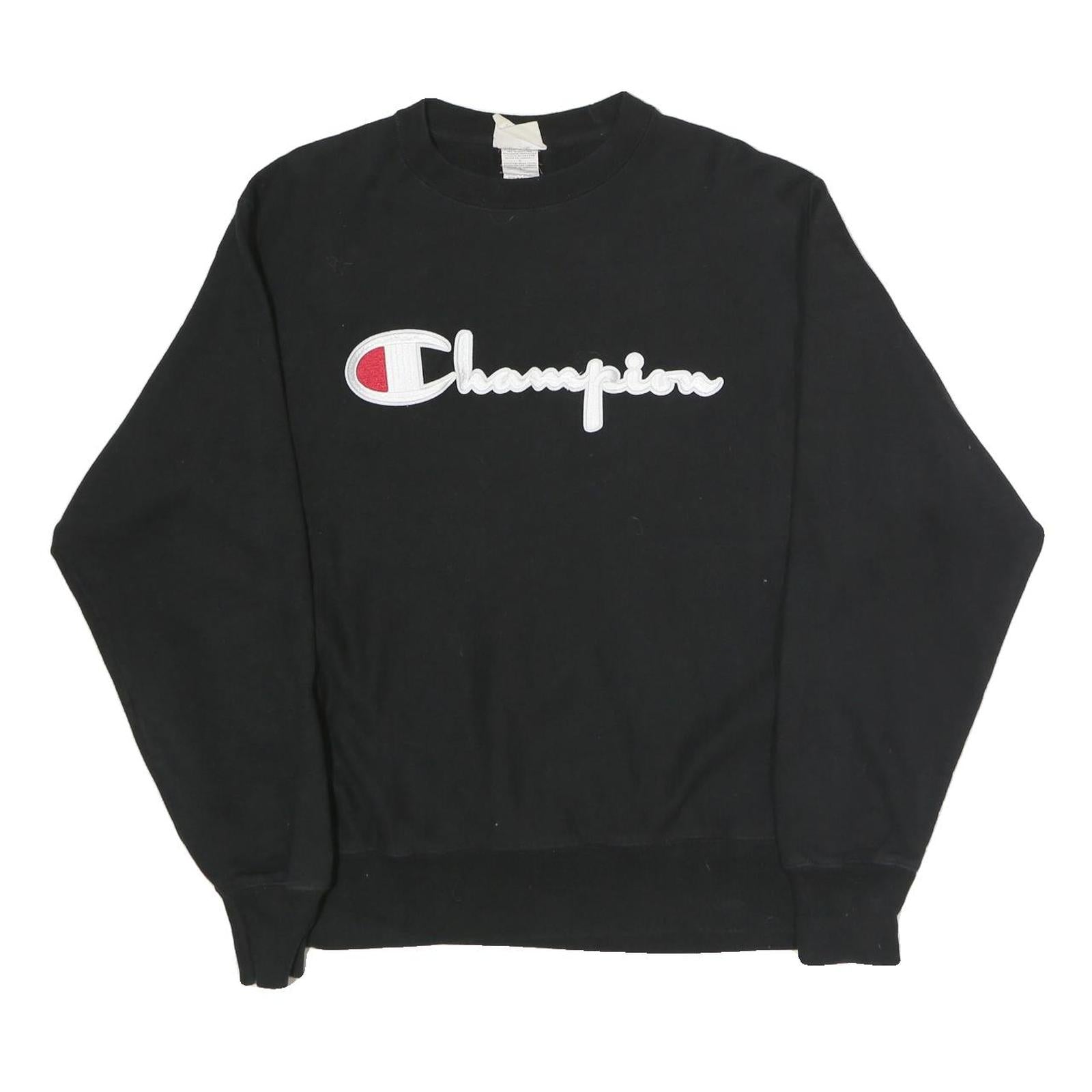 CHAMPION REVERSE WEAVE Mens Black Crew Neck L Cotton Blend Logo Sweatshirt