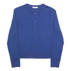 HUGO BOSS Womens Blue Plain Button Up Jumper Crew Neck Basic Knit M