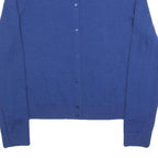 HUGO BOSS Womens Blue Plain Button Up Jumper Crew Neck Basic Knit M