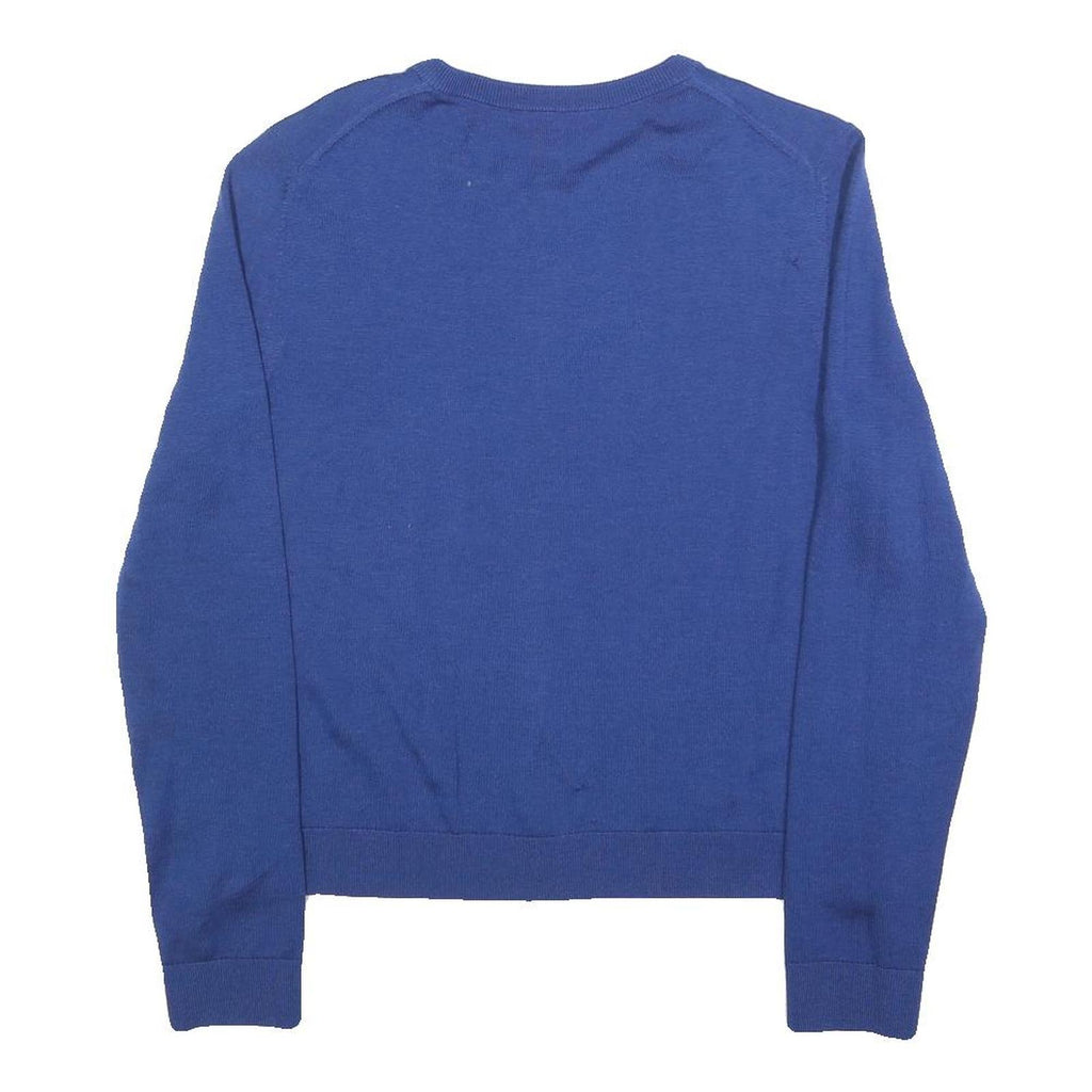 HUGO BOSS Womens Blue Plain Button Up Jumper Crew Neck Basic Knit M