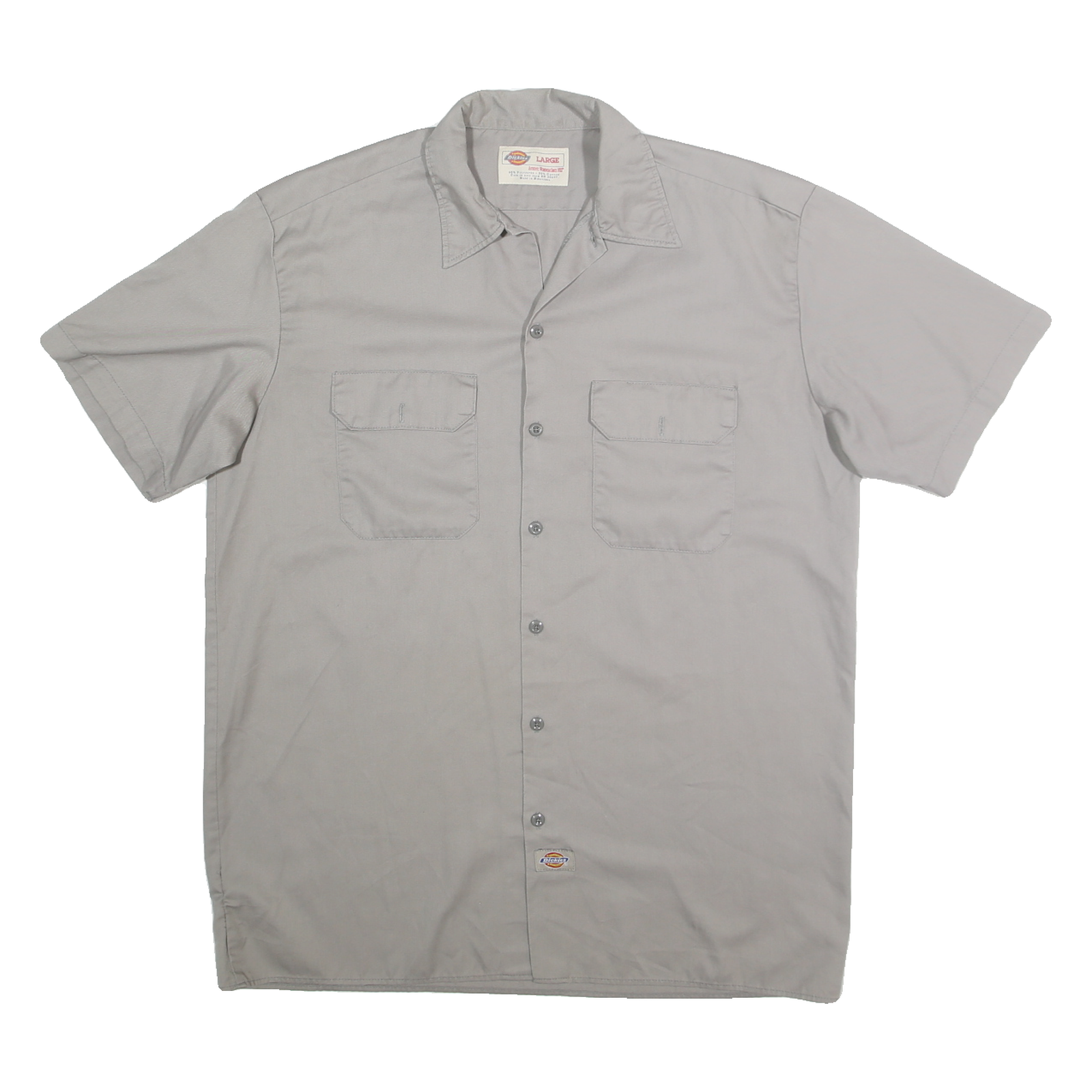 DICKIES Mens Grey Workwear Shirt Short Sleeve Cotton Blend L Casual Unbranded