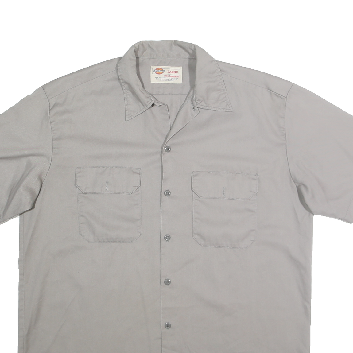 DICKIES Mens Grey Workwear Shirt Short Sleeve Cotton Blend L Casual Unbranded