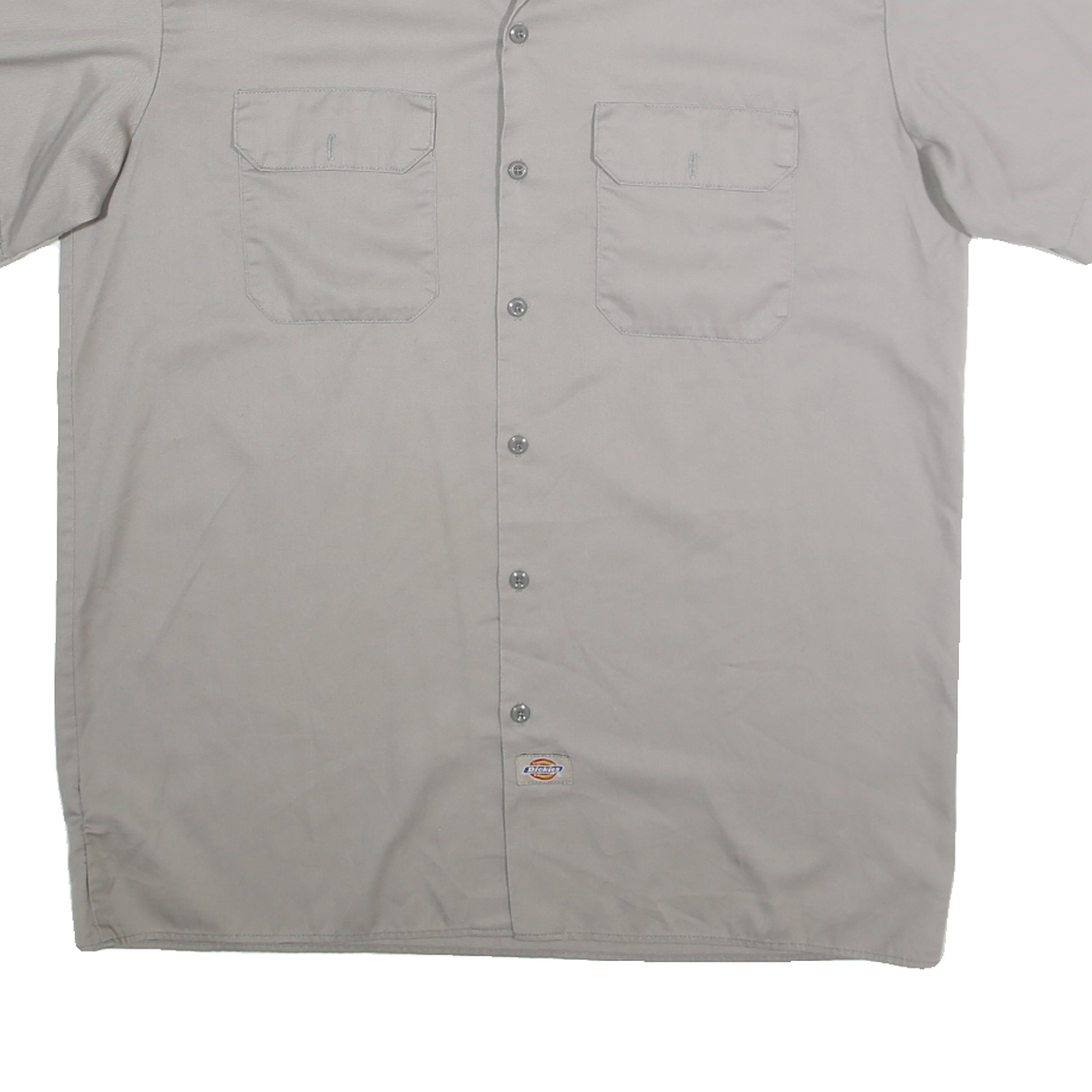 DICKIES Mens Grey Workwear Shirt Short Sleeve Cotton Blend L Casual Unbranded