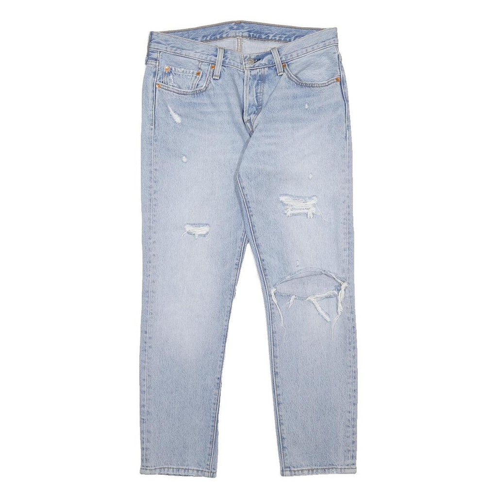 LEVI'S 501T Womens Jeans Blue Regular Straight Denim Light W30 L28 Distressed