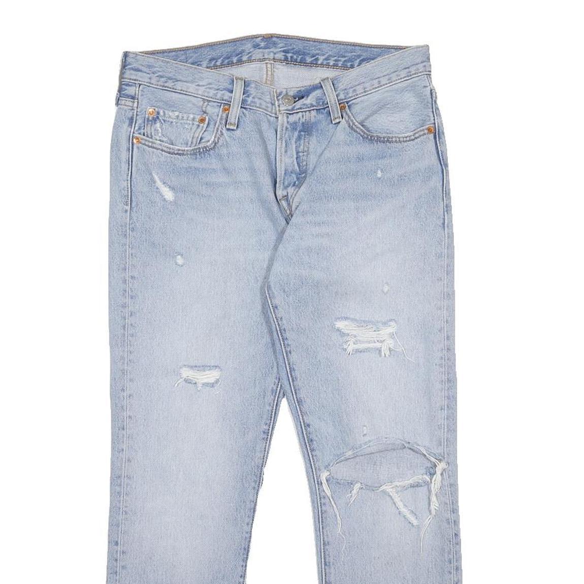 LEVI'S 501T Womens Jeans Blue Regular Straight Denim Light W30 L28 Distressed