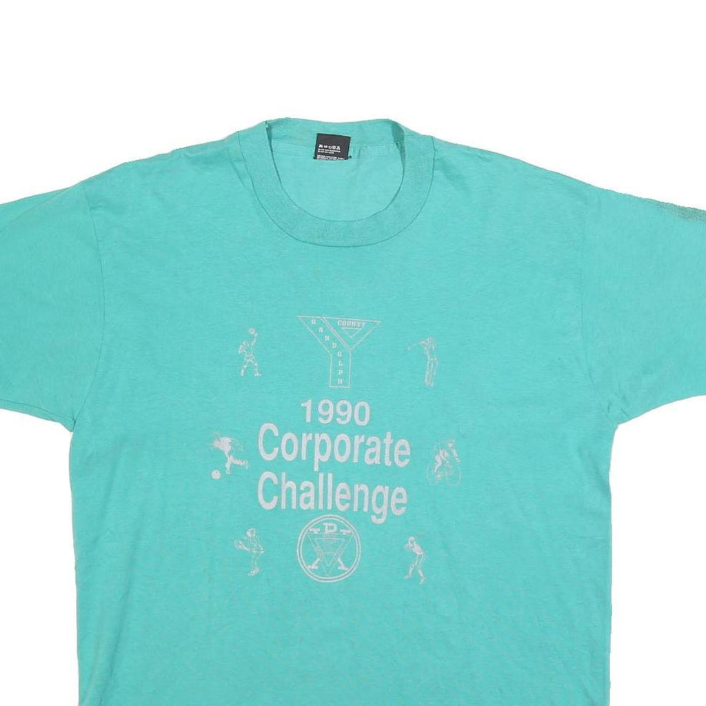 SCREEN STARS BEST Mens Blue 1990 Corporate Challenge Graphic T-Shirt XL Short