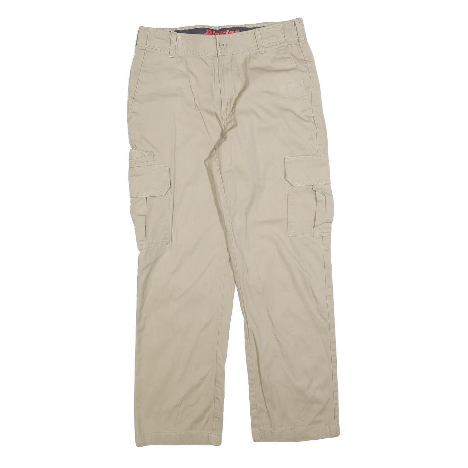 DICKIES Mens Cotton Blend Beige Regular Straight Trousers W32 L30 Durable