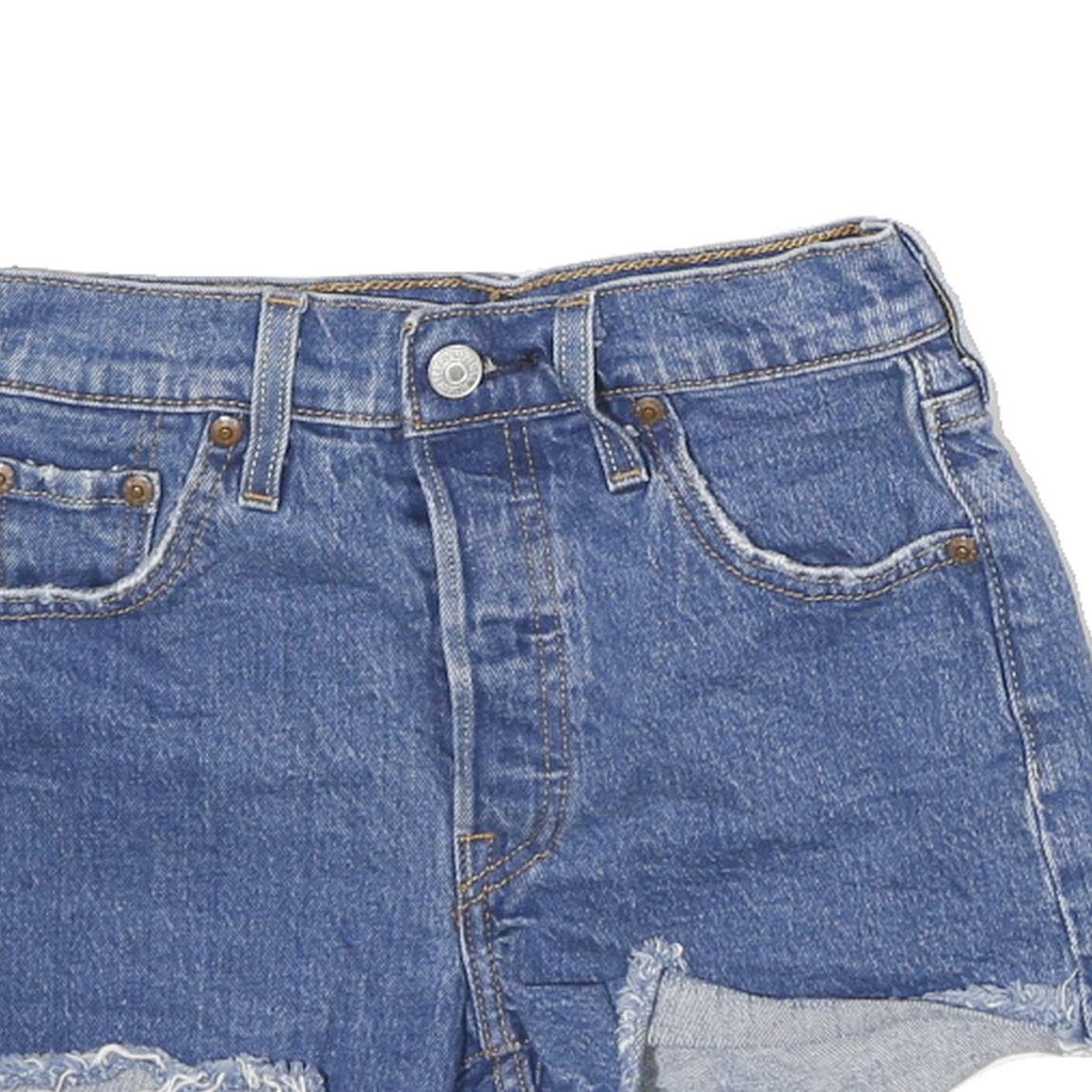 LEVI'S Womens Denim Blue Cut-Off Shorts S W22 Distressed Hem Casual