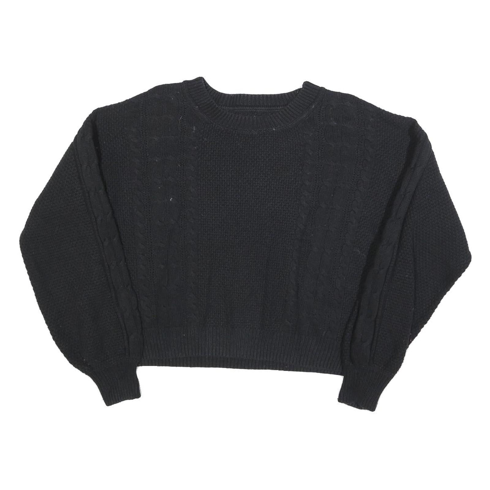 GAP Womens Black Patterned Jumper Crew Neck Cable Knit M Cotton Casual Knitwear