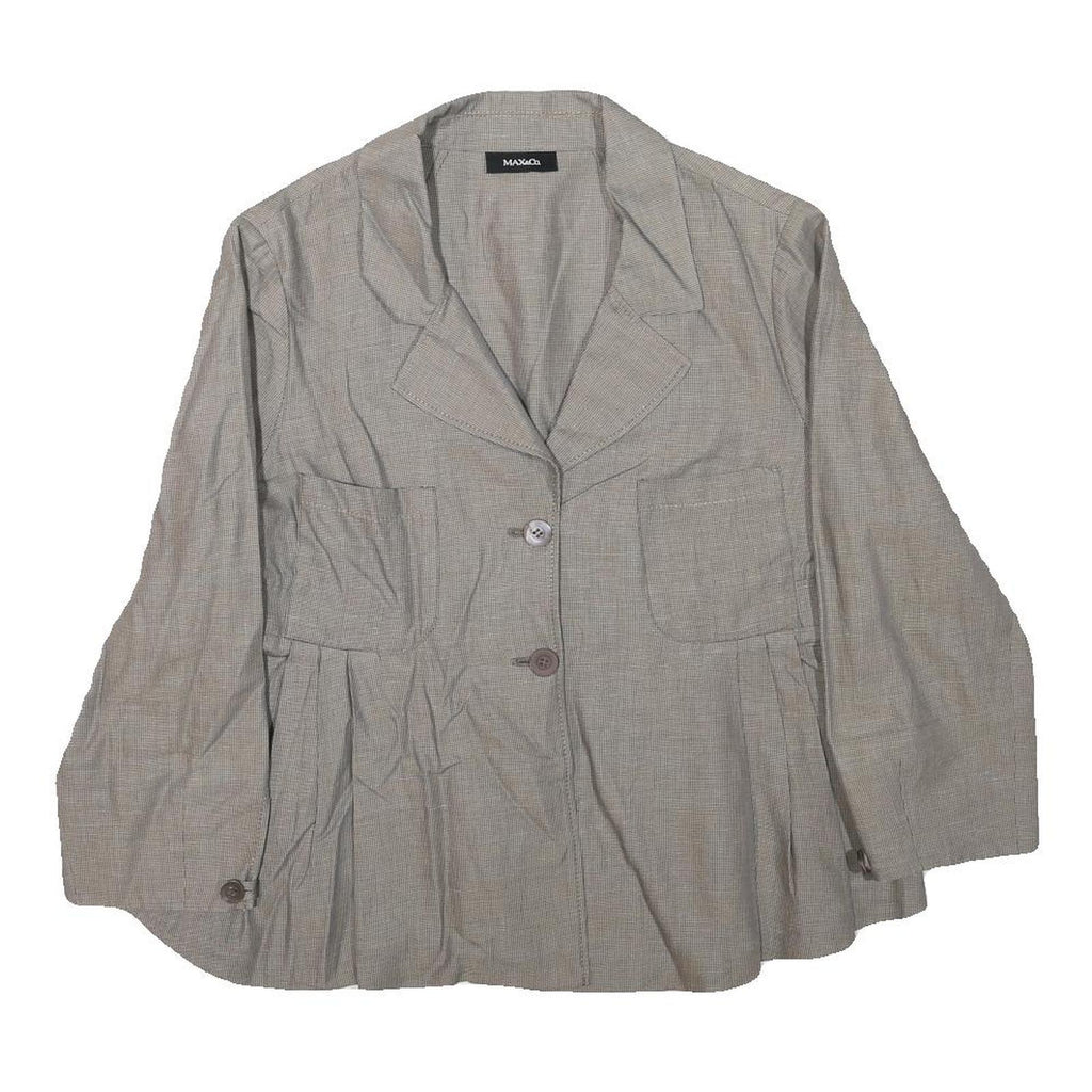 MAX&CO Womens Beige Cotton Blend Button Jacket M Checked Stylish Classic