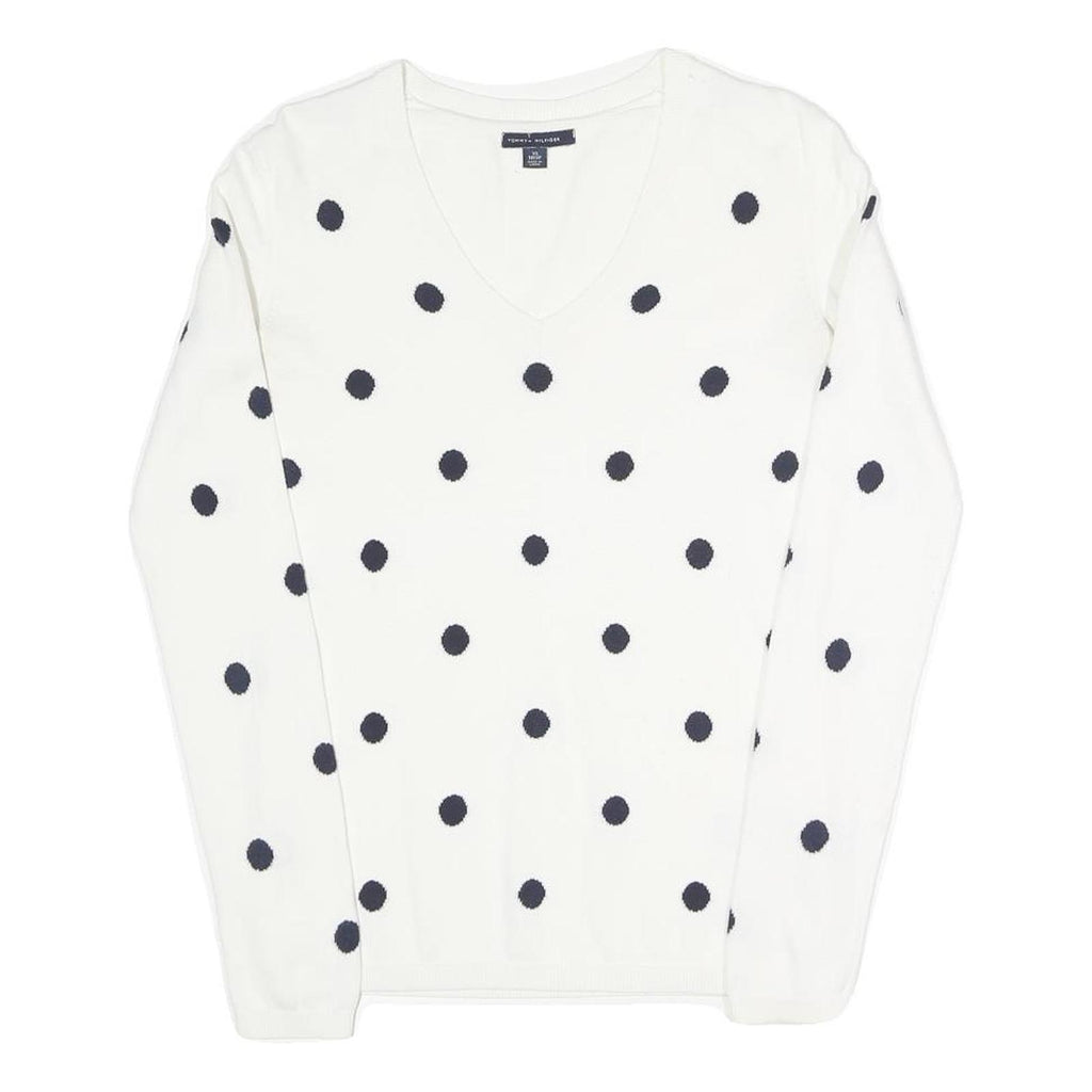 TOMMY HILFIGER Womens White & Navy Polka Dot Patterned Cotton Blend Jumper