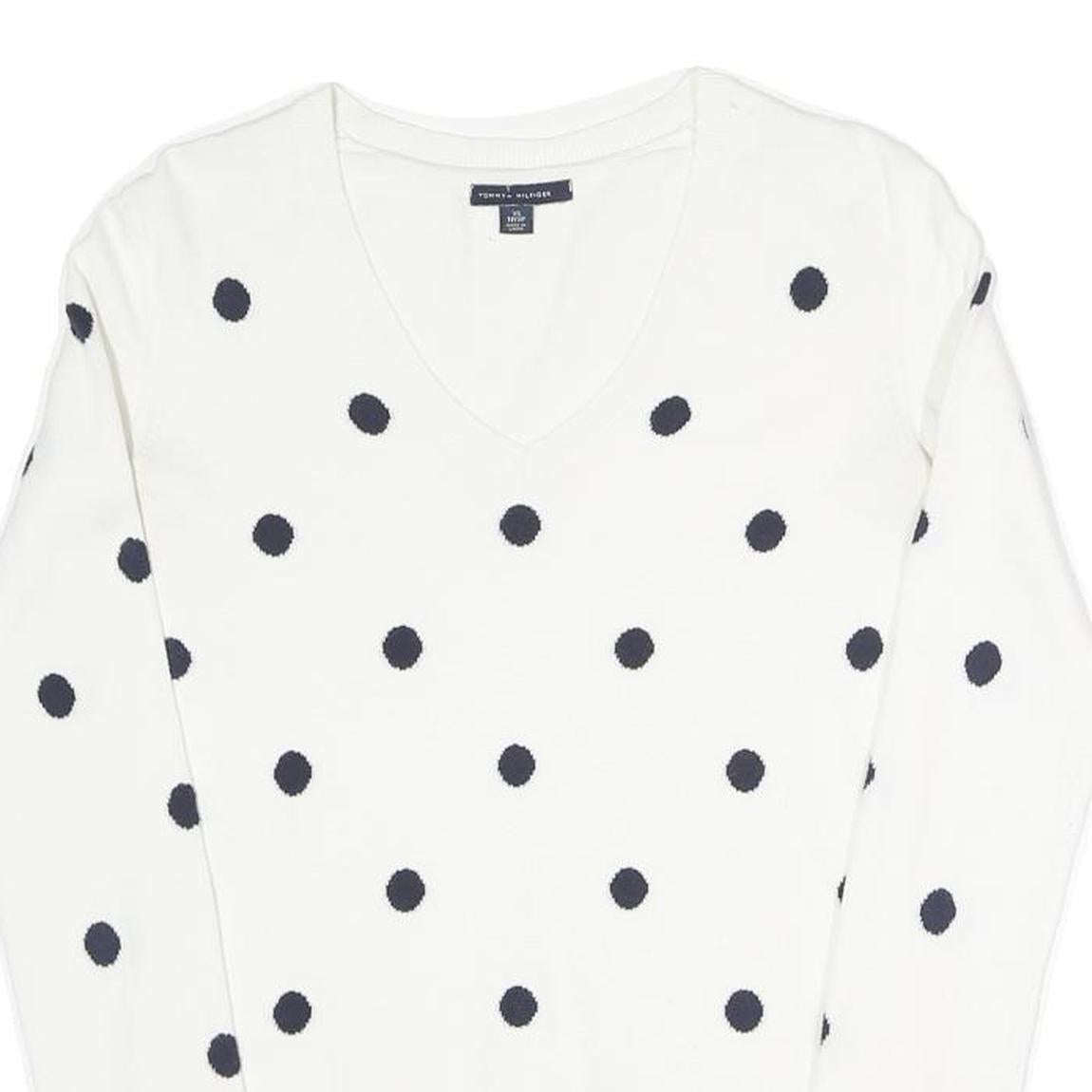 TOMMY HILFIGER Womens White & Navy Polka Dot Patterned Cotton Blend Jumper
