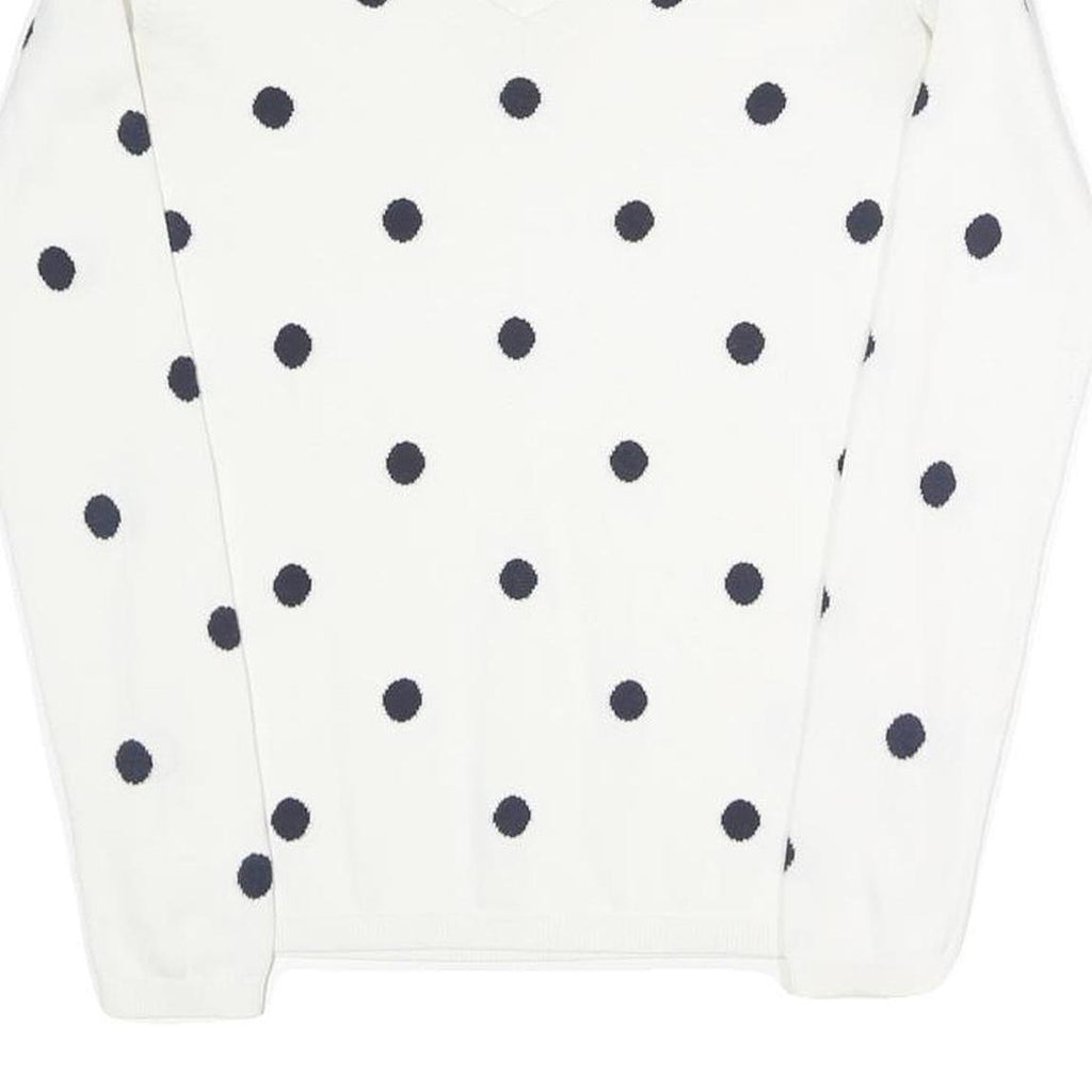 TOMMY HILFIGER Womens White & Navy Polka Dot Patterned Cotton Blend Jumper
