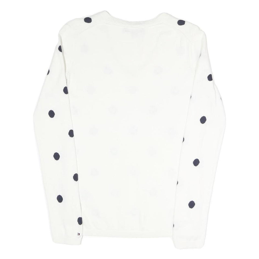 TOMMY HILFIGER Womens White & Navy Polka Dot Patterned Cotton Blend Jumper