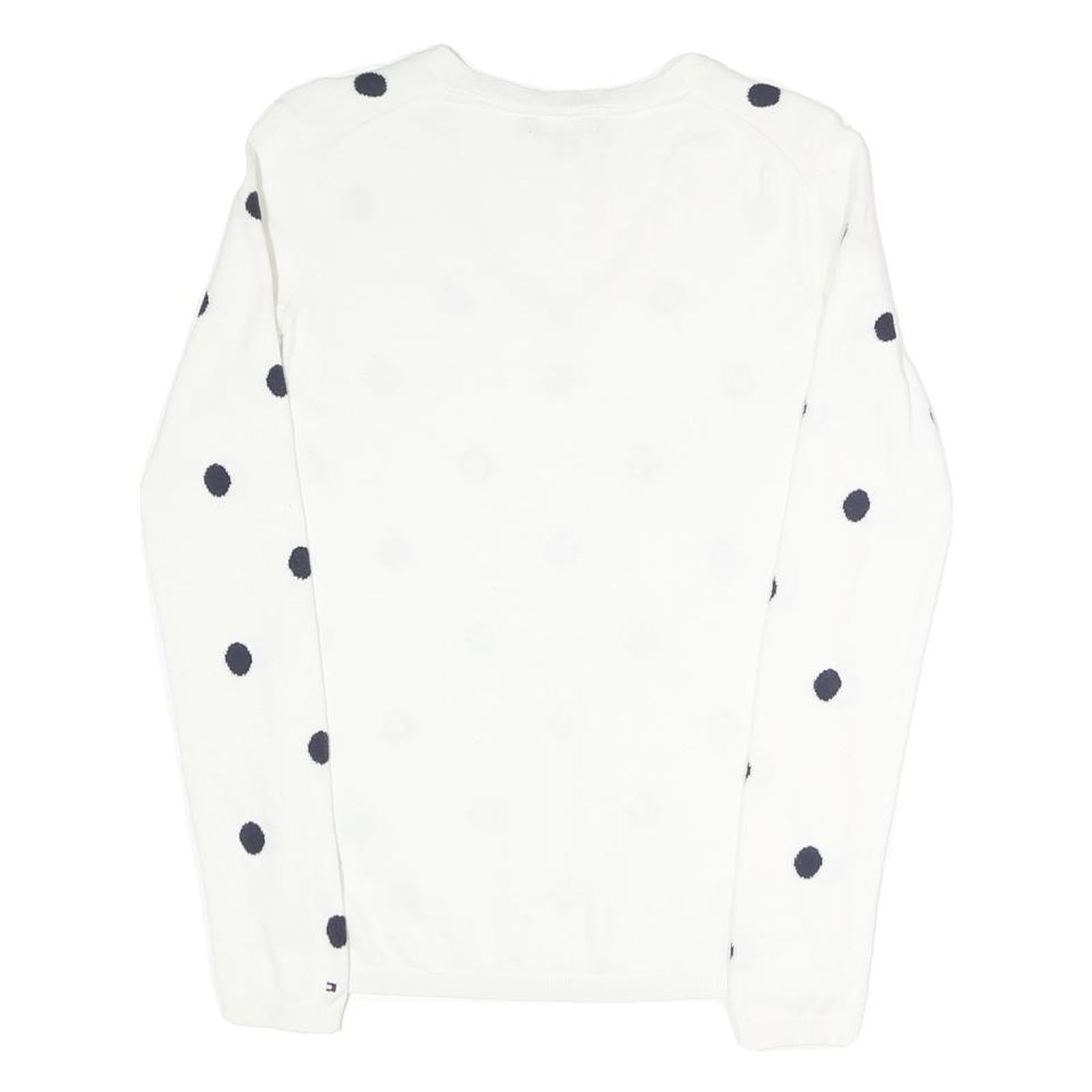 TOMMY HILFIGER Womens White & Navy Polka Dot Patterned Cotton Blend Jumper