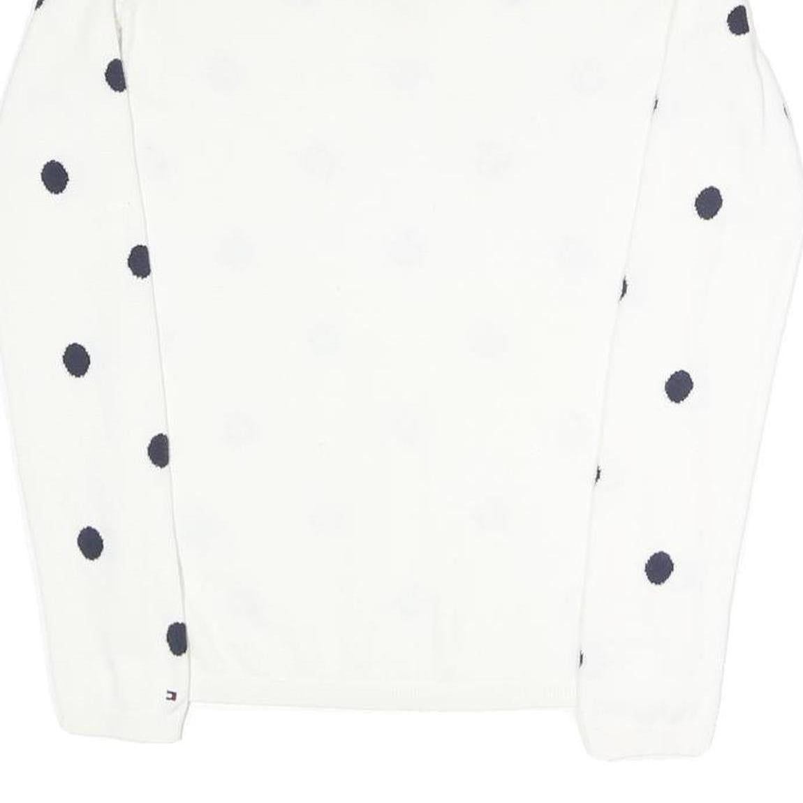 TOMMY HILFIGER Womens White & Navy Polka Dot Patterned Cotton Blend Jumper