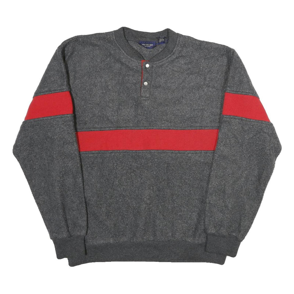 VAN HEUSEN Mens Grey & Red Jumper Pullover Round Neck Basic Knit M Casual Style