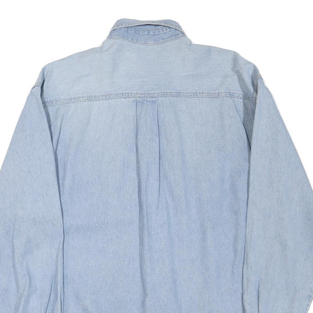 Mens Blue Light Denim Embroidered Cotton Blend Shirt M Casual Long Sleeve