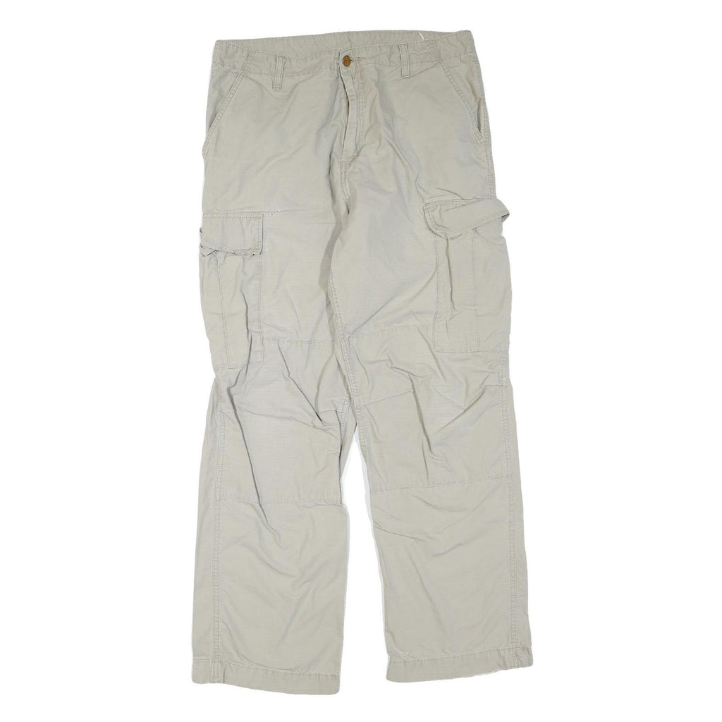 DICKIES Mens Regular Fit Beige Cargo Trousers W34 L32 Cotton Blend Zip Pocket