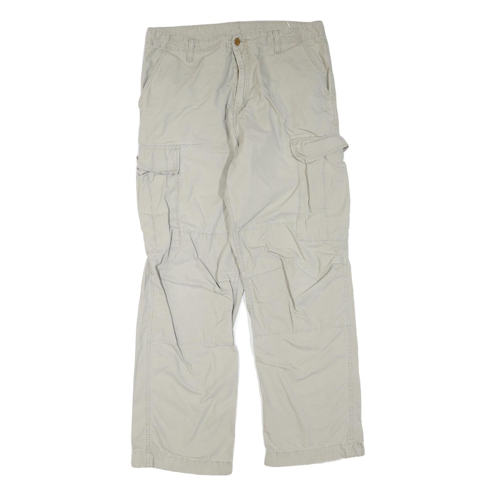 DICKIES Mens Regular Fit Beige Cargo Trousers W34 L32 Cotton Blend Zip Pocket