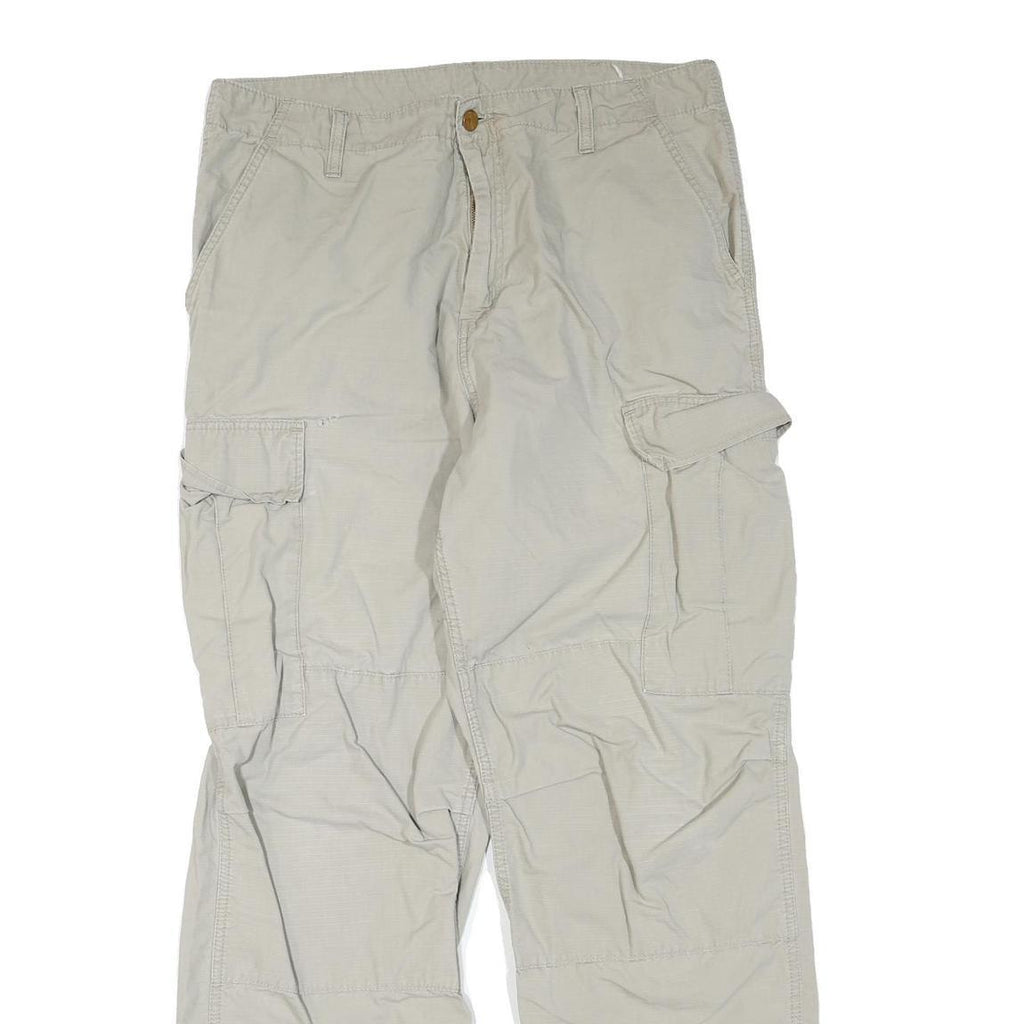 DICKIES Mens Regular Fit Beige Cargo Trousers W34 L32 Cotton Blend Zip Pocket