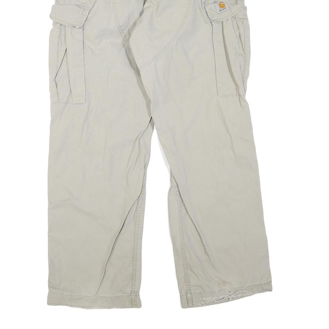 DICKIES Mens Regular Fit Beige Cargo Trousers W34 L32 Cotton Blend Zip Pocket