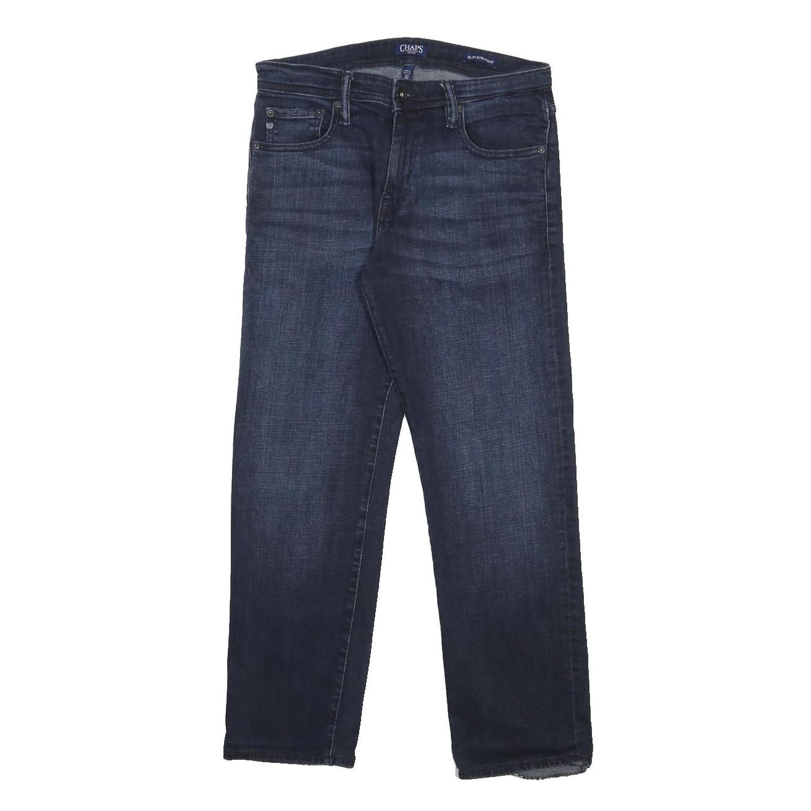CHAPS Mens Slim Blue Slim Straight Denim Dark W32 L28 Zip Jeans Casual Wear