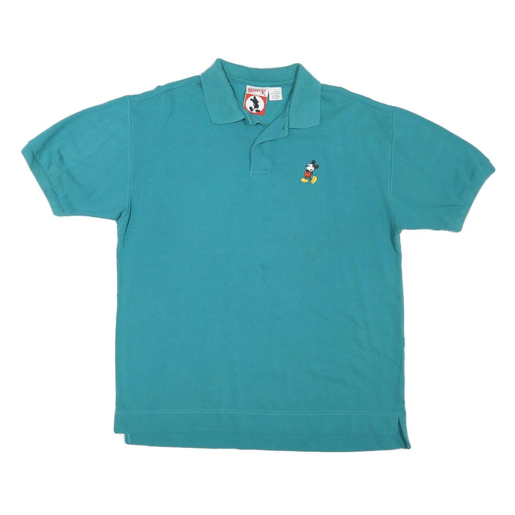 MICKEY INC Mens Teal Blue Short Sleeve Plain Polo Shirt M Cotton Blend