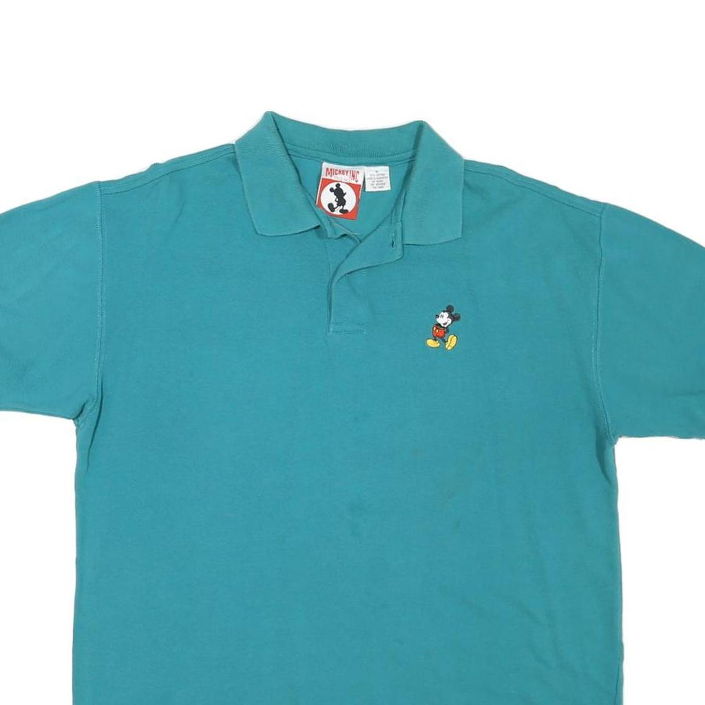 MICKEY INC Mens Teal Blue Short Sleeve Plain Polo Shirt M Cotton Blend