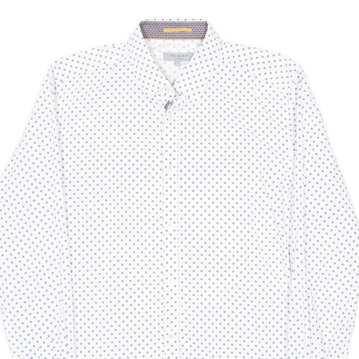 TED BAKER Mens Shirt White Diamond Long Sleeve M