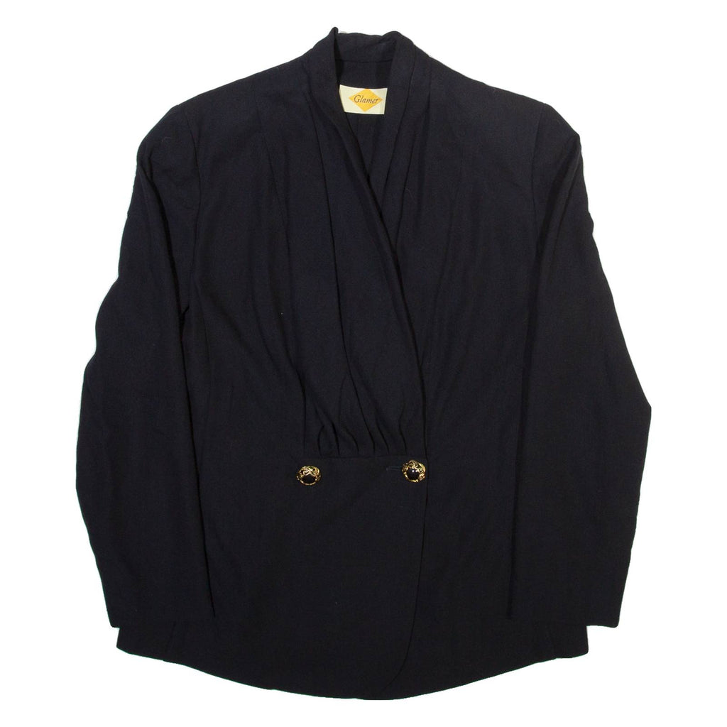 GLAMER Womens Wrap Blouse Black V-Neck Long Sleeve Viscose M