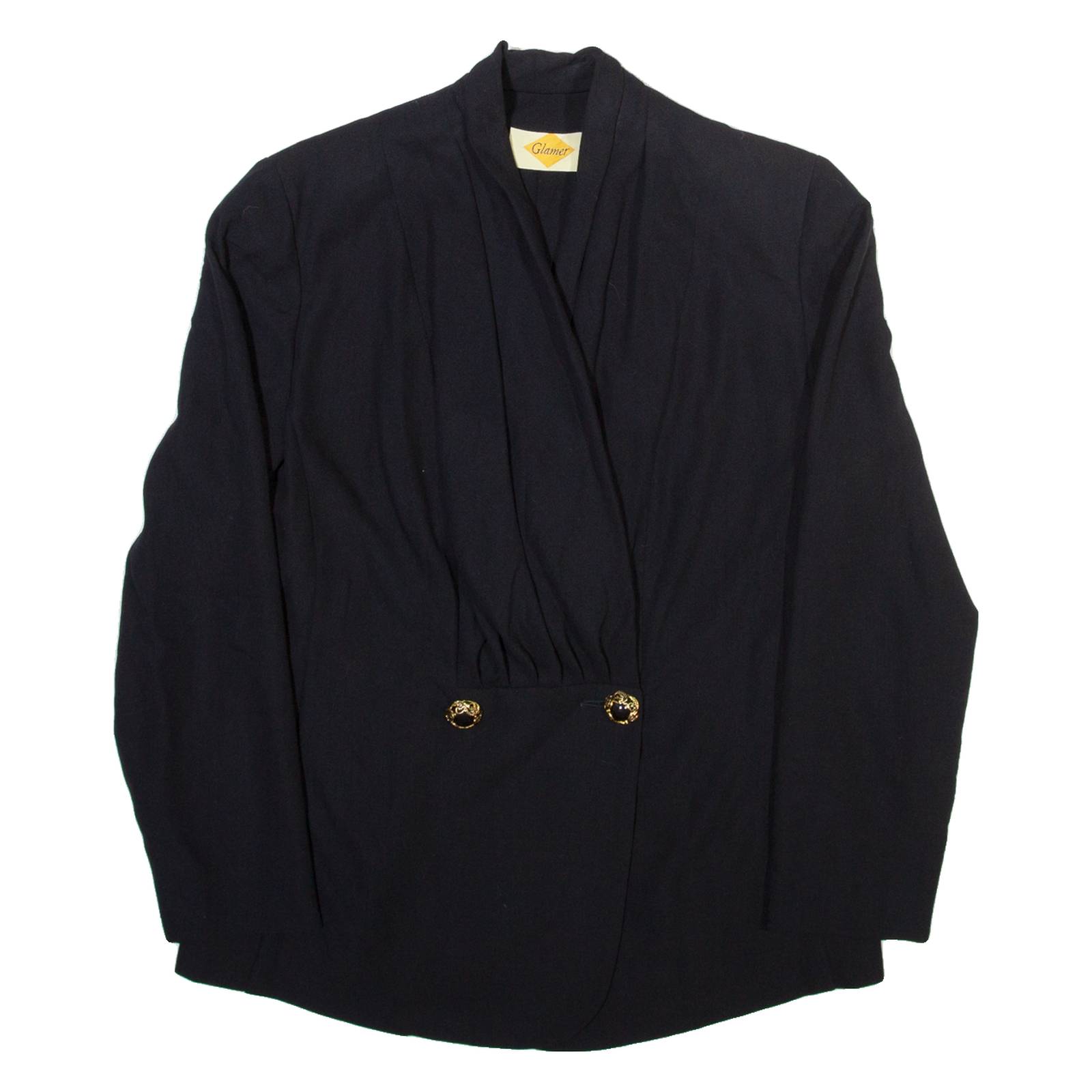 GLAMER Womens Wrap Blouse Black V-Neck Long Sleeve Viscose M