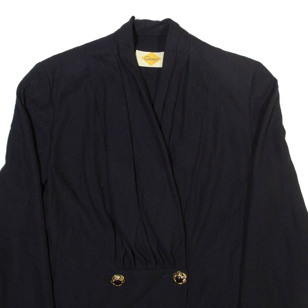 GLAMER Womens Wrap Blouse Black V-Neck Long Sleeve Viscose M