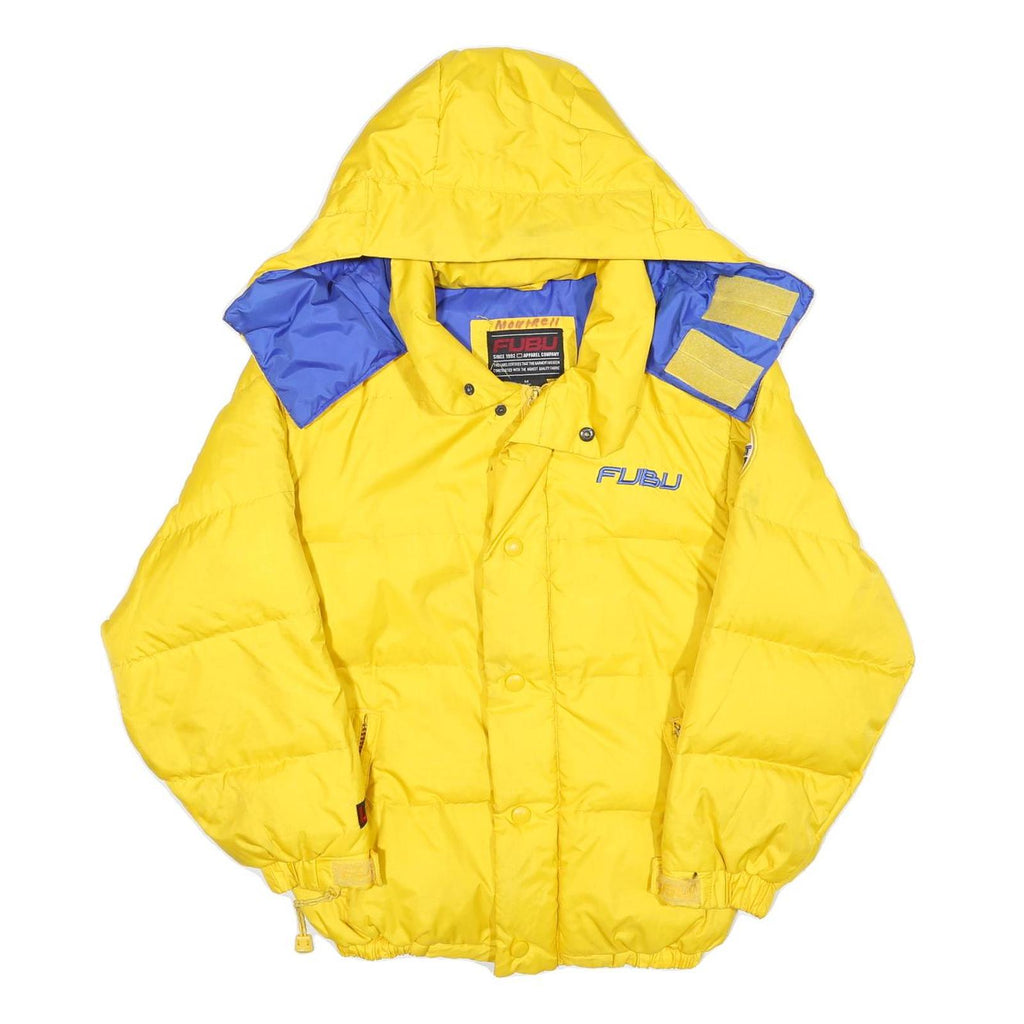 FUBU Womens Yellow & Blue Puffer Jacket M Polyester Zip Hooded Casual Winter