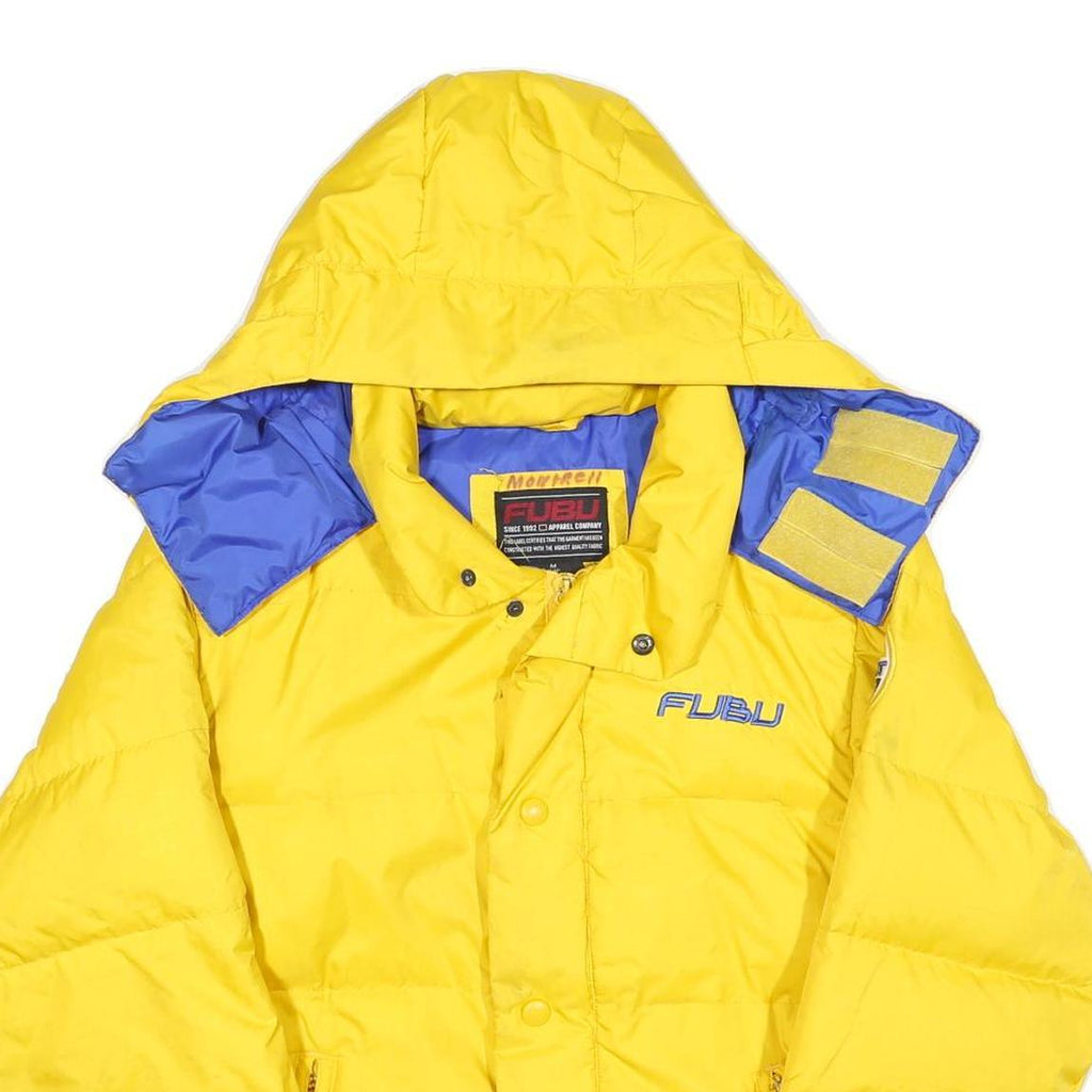FUBU Womens Yellow & Blue Puffer Jacket M Polyester Zip Hooded Casual Winter