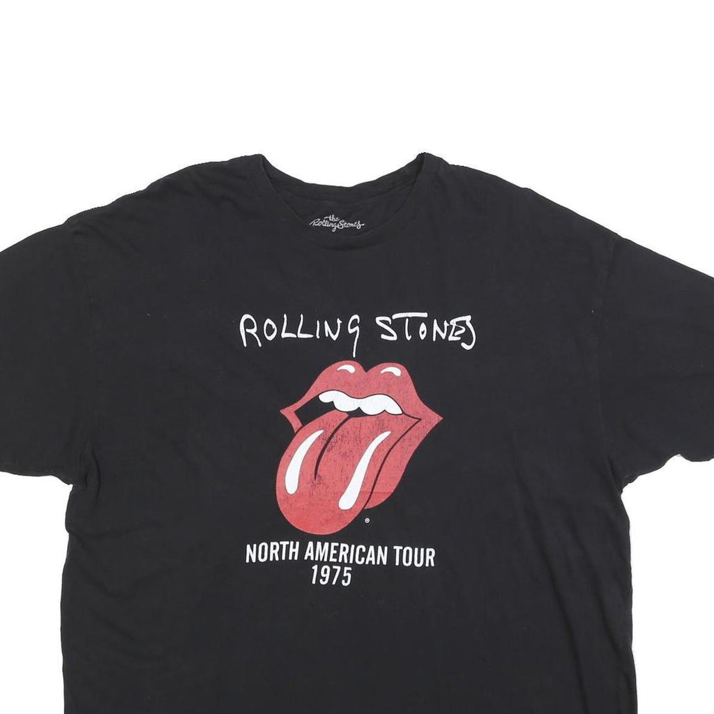 THE ROLLING STONES Mens Black North American Tour 1975 Graphic T-Shirt 2XL Short