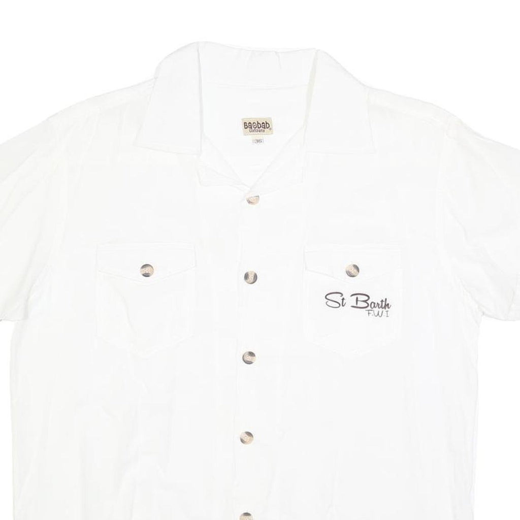 BAOBAB Mens White Cotton Shirt M St Barth Fiji Button Pocket Casual Summer