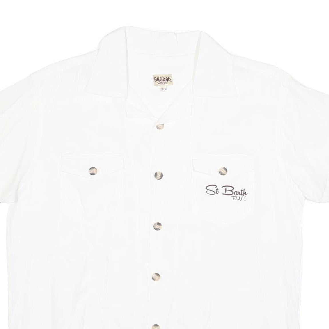 BAOBAB Mens White Cotton Shirt M St Barth Fiji Button Pocket Casual Summer
