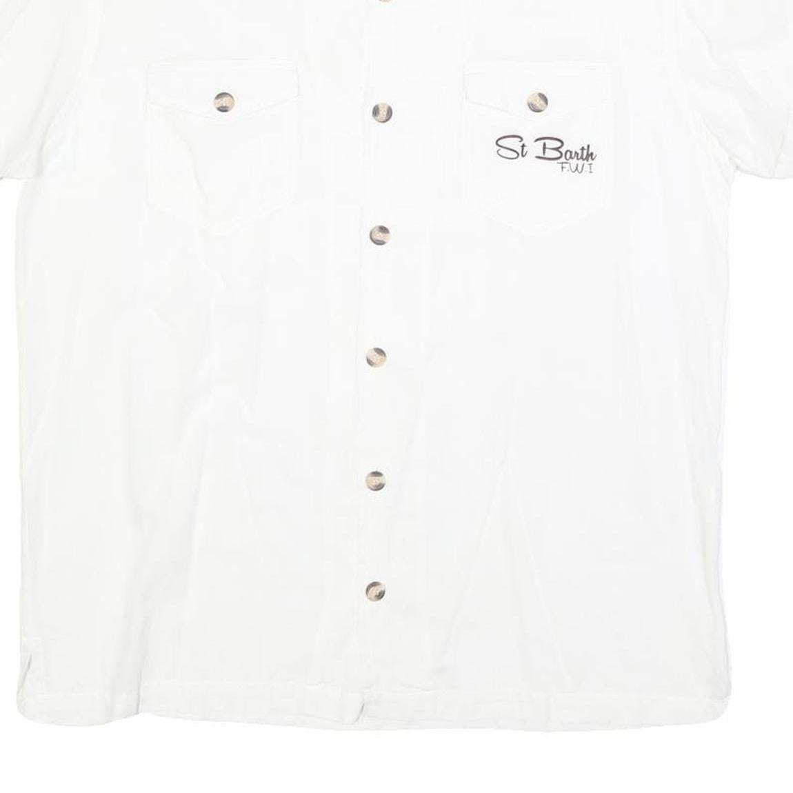 BAOBAB Mens White Cotton Shirt M St Barth Fiji Button Pocket Casual Summer
