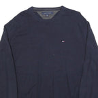 TOMMY HILFIGER Mens Navy Blue Classic Jumper Crew Neck Basic Knit XL Cotton