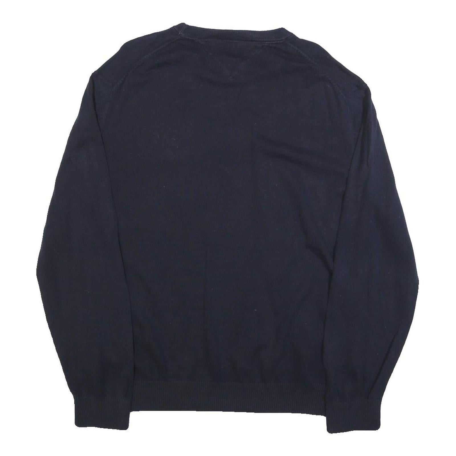 TOMMY HILFIGER Mens Navy Blue Classic Jumper Crew Neck Basic Knit XL Cotton