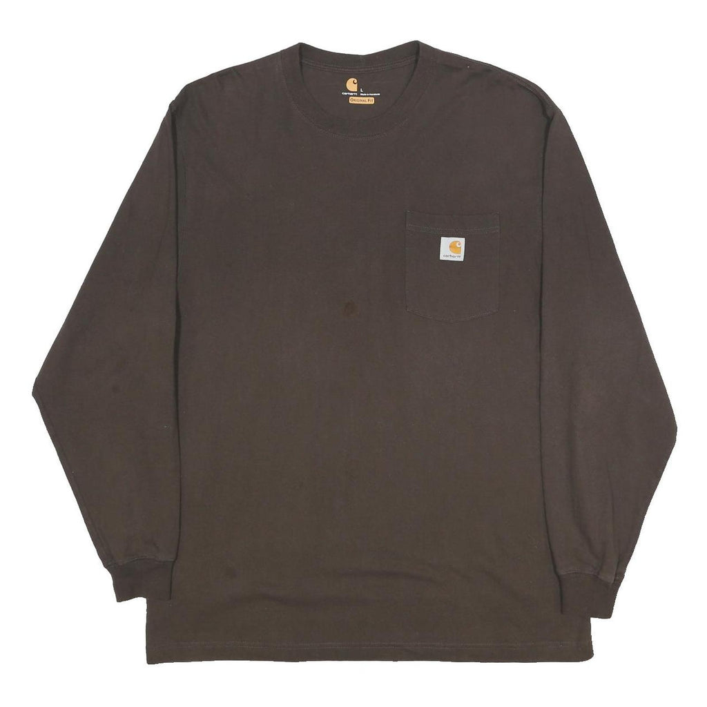 CARHARTT Mens Brown & Dark Brown Long Sleeve Crew Neck Pocket T-Shirt L Cotton
