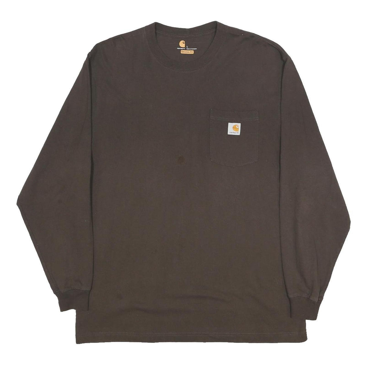 CARHARTT Mens Brown & Dark Brown Long Sleeve Crew Neck Pocket T-Shirt L Cotton