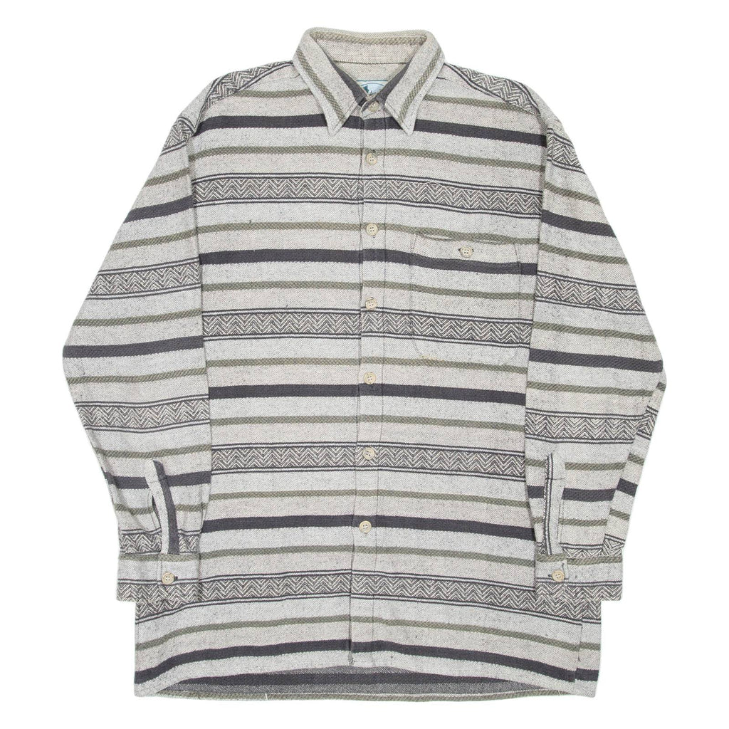 SEASONS Mens Shirt Grey Striped Long Sleeve L