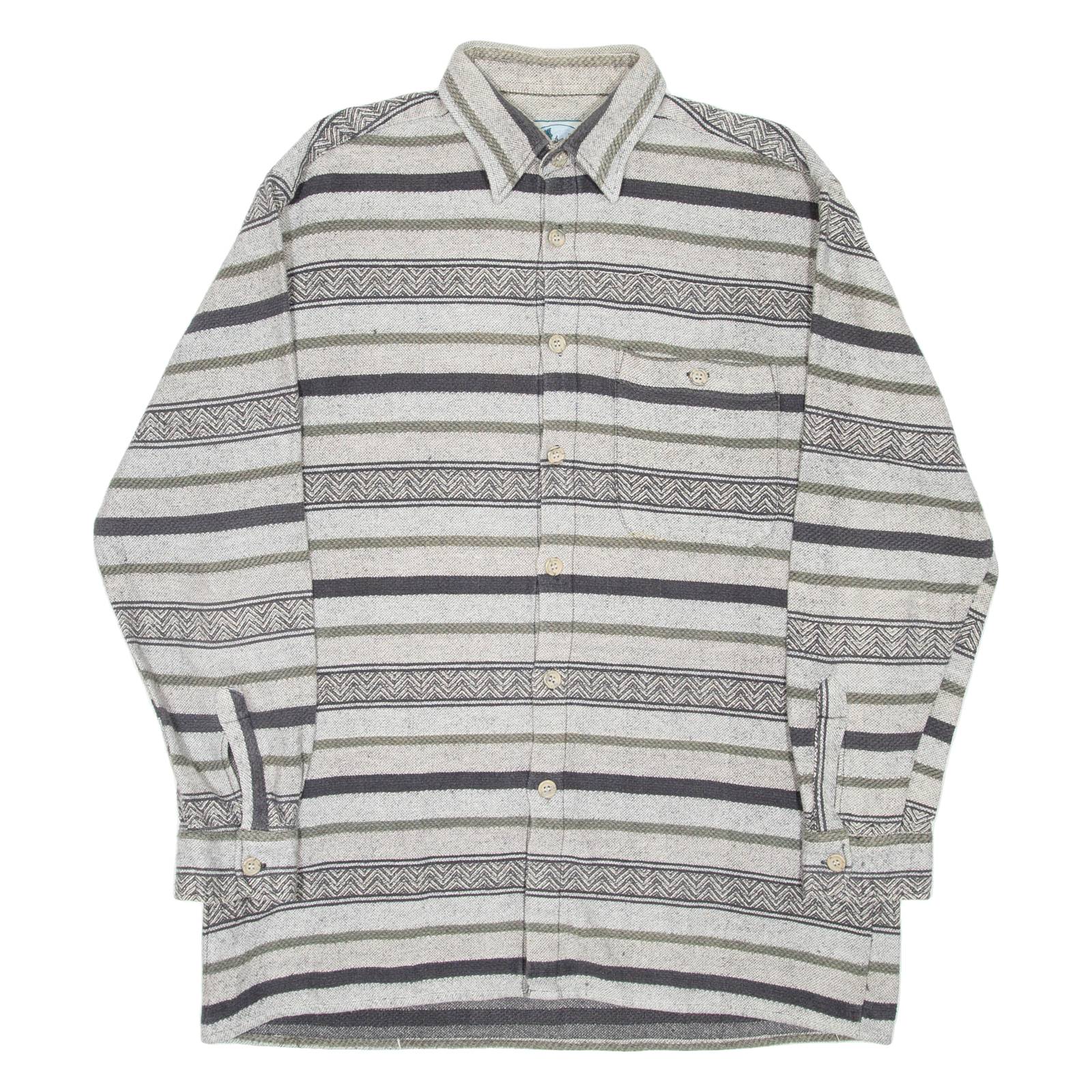 SEASONS Mens Shirt Grey Striped Long Sleeve L