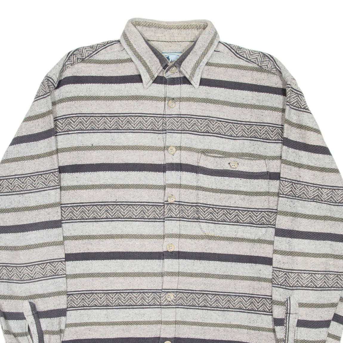 SEASONS Mens Shirt Grey Striped Long Sleeve L